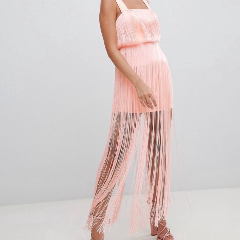 ASOS DESIGN Fringe Square Neck Scuba Mini-Maxi Dress